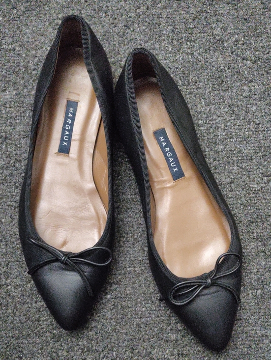 Margaux Shoes - Margaux Black Pointed Toe Leather Ballet Flats with Bow